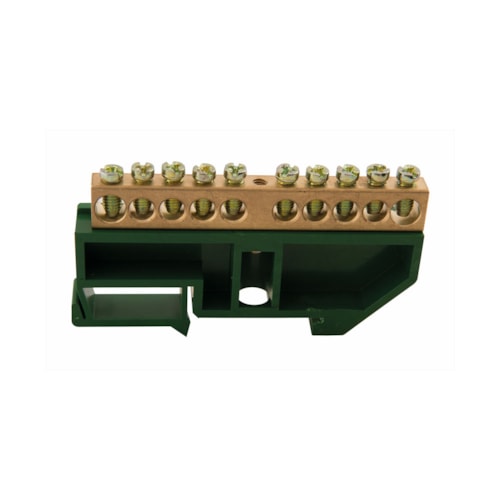 Barramento de Terra DIN/IEC com 10 Furos Verde 56300/120 Tramontina