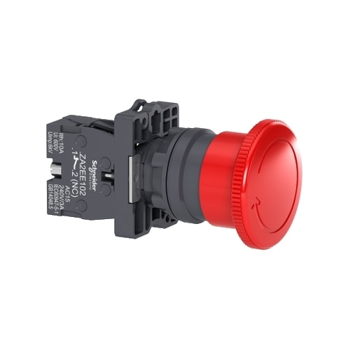Botão 22MM Plástico Emergência D40MM Girar para Destravar Vermelho NF XA2ES542 Schneider