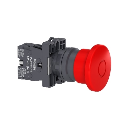 Botão de Emergência Ø22 mm Plástico Cogumelo Ø40 mm Vermelho 1NF XA2ET42 Schneider Electric