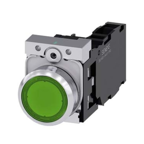 Botão Metálico Iluminado 24 V Momentâneo para 1NA+1NF Verde 3SU1152-0AB40-1FA0 Siemens