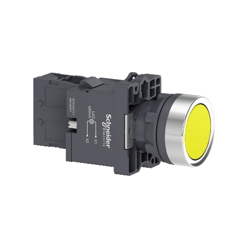 Botão Ø22 mm Plástico Iluminado LED Amarelo 220 V CA 1NA XA2EW35M1 Schneider Electric