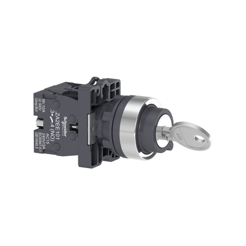 Comutador com Chave Ø22 mm Plástico 3 Posições Fixas com Retirada à Esquerda/Direita 2NA XA2EG03 Schneider Electric