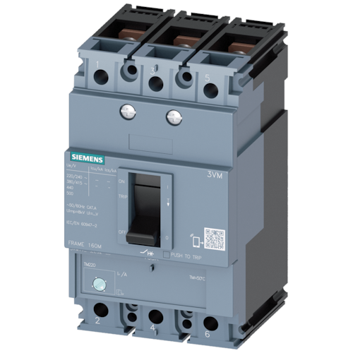 Disjuntor Caixa Moldada Fixo Tripolar 200 A 36 kA/380 V 3VJ1220-5DA32-0AA0 Siemens