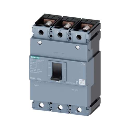 Disjuntor Caixa Moldada Tripolar TM210 250 A 36 kA/380 V 3VM1225-4ED32-0AA0 Siemens