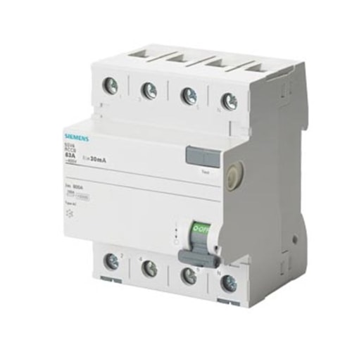 Disjuntor Diferencial Residual Tetrapolar 400VCA 80A 300MA 5SV46470 Siemens