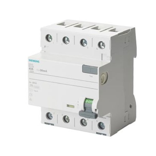 Disjuntor Diferencial Residual Tetrapolar 400VCA 80A 30MA 5SV43470MB Siemens