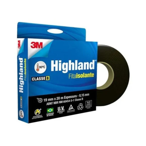 Fita Isolante Highland 19 mm x 20 m Preta HB004171797 3M