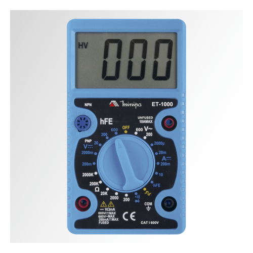 Multímetro ET-1000 Digital 2000 Contagens 600 V AC/DC 10 A DC Minipa
