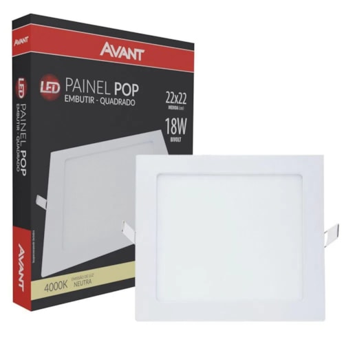 Painel LED de Embutir 22x22cm 18W 4000K Bivolt  Branco - Avant