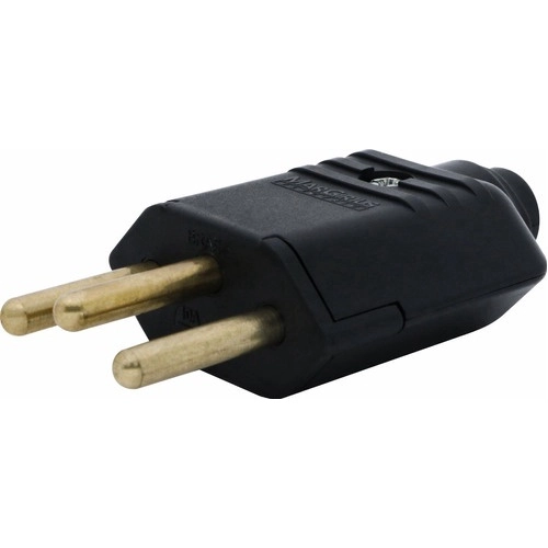PLUG MACHO 2P+T 10A PLD1-3 PARA EXTENSÃO PRETO PA012686